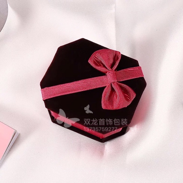 Octagonal velvet ribbon flower bow ring box, couple ring, necklace pendant box, bracelet box, ring, watch, jewelry and accessory box, jewelry and accessory box, display prop display stand Item Picture