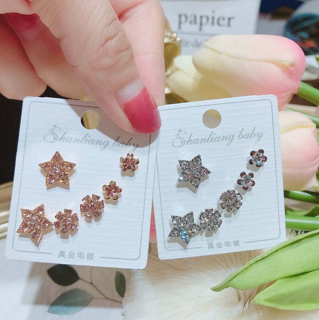 Hexagonal diamond stud earring thumbnail