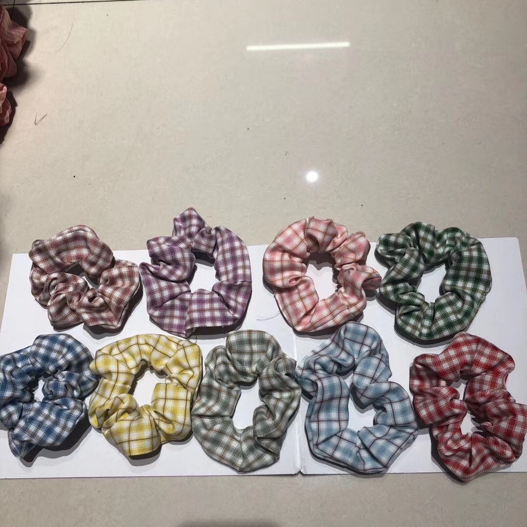 格子布下大肠圈森系甜美高弹力人鱼姬大肠发圈格子简约发饰