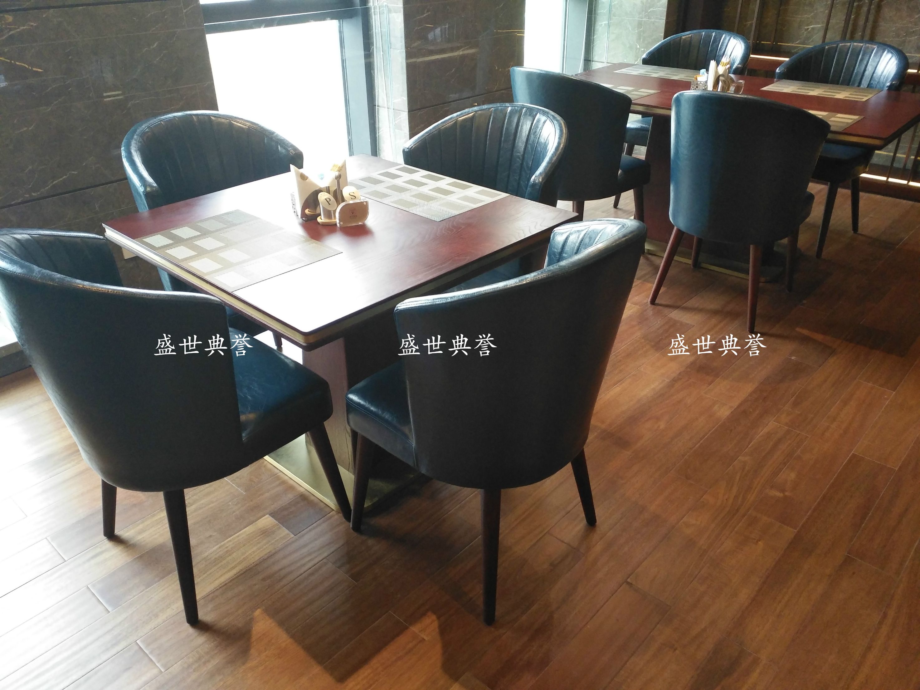 星级酒店西餐厅餐椅宾馆早餐桌椅时尚酒店实木桌咖啡厅U型仿木椅详情图5