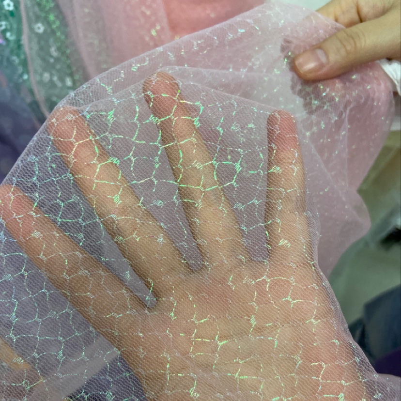 Pink colored mesh fabric, pink, white, yellow, green and purple headwear decorative handicrafts