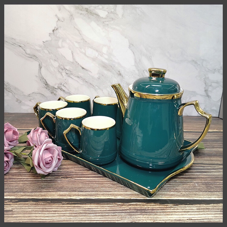高档陶瓷镀金包金水具茶具6杯1壶1盘礼品日用百货产品图