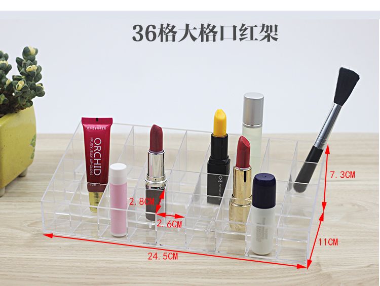 Transparent 36-compartment lipstick stand, makeup lip balm display rack, colored cosmetics desktop storage box detail image 4