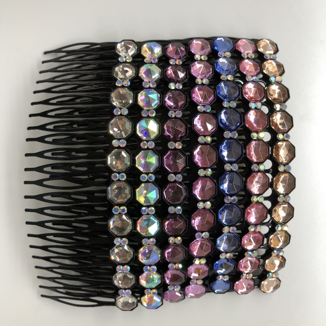 22-Tooth Iron Crystal Hair Comb Hexagonal Style
