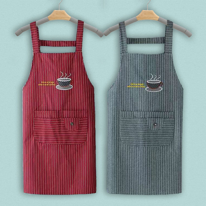 New style of pure cotton, cotton and linen apron, old coarse cloth cover-up, women's kitchen oil-proof and stain-proof shoulder straps, reversible dressing and protective clothing work clothes details Picture