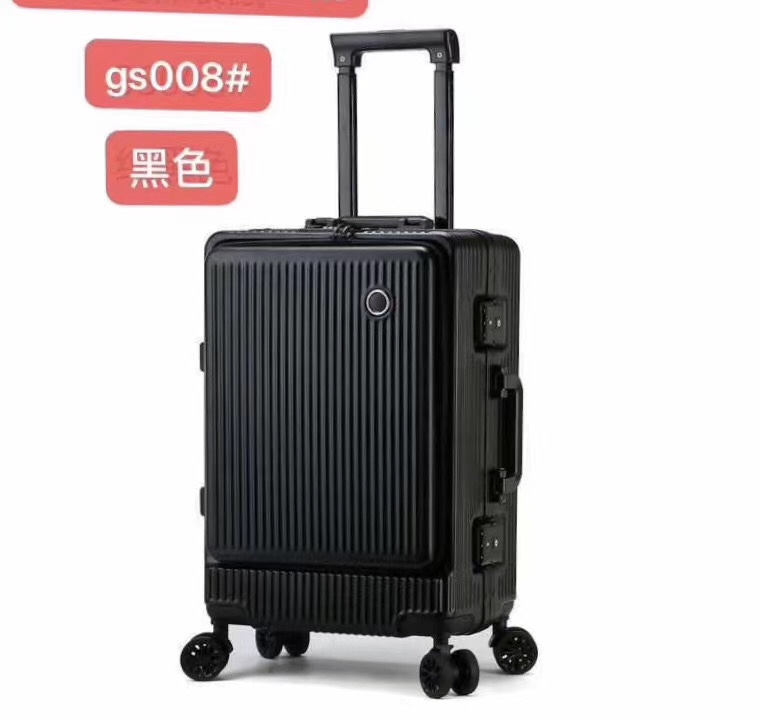 全铝拉杆带前开兜铝框商务电脑箱白底实物图