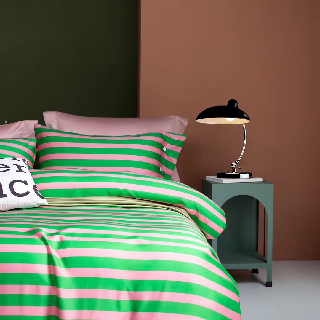 60 Tencel Digital Printing Series 4-Piece Pink Green Stripe details Picture