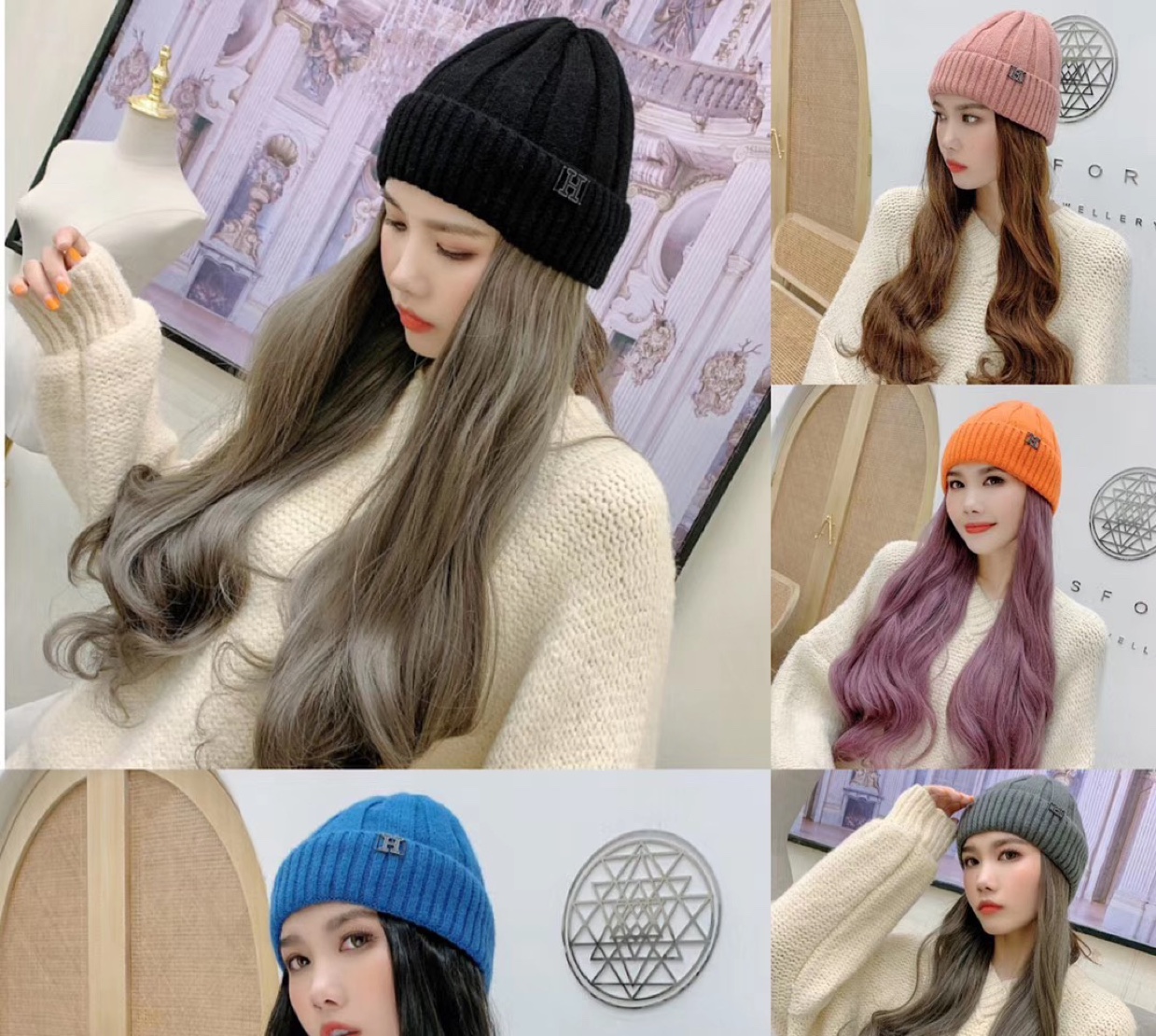 Woolen cap wig, detachable woolen cap Velcro wig piece, matte high-temperature silk wig piece details Picture