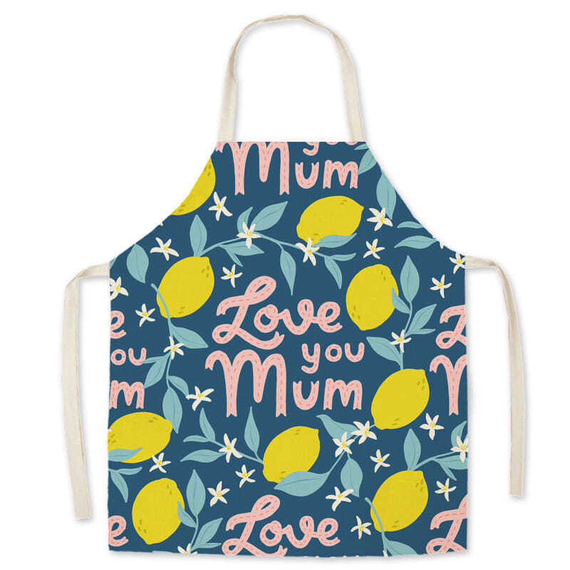 Linen fabric cartoon waterproof apron, oil-proof waistband, parent-child style kitchen adult sleeveless halter apron custom-made details Picture
