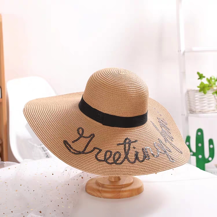 Embroidered Straw Hat With Large Brim
