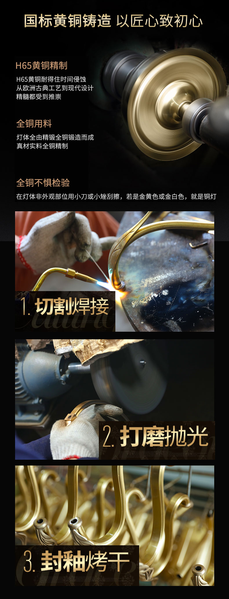 Ancient European-style all-copper ceiling-mounted chandelier, made of national standard brass for decoration detail image 4