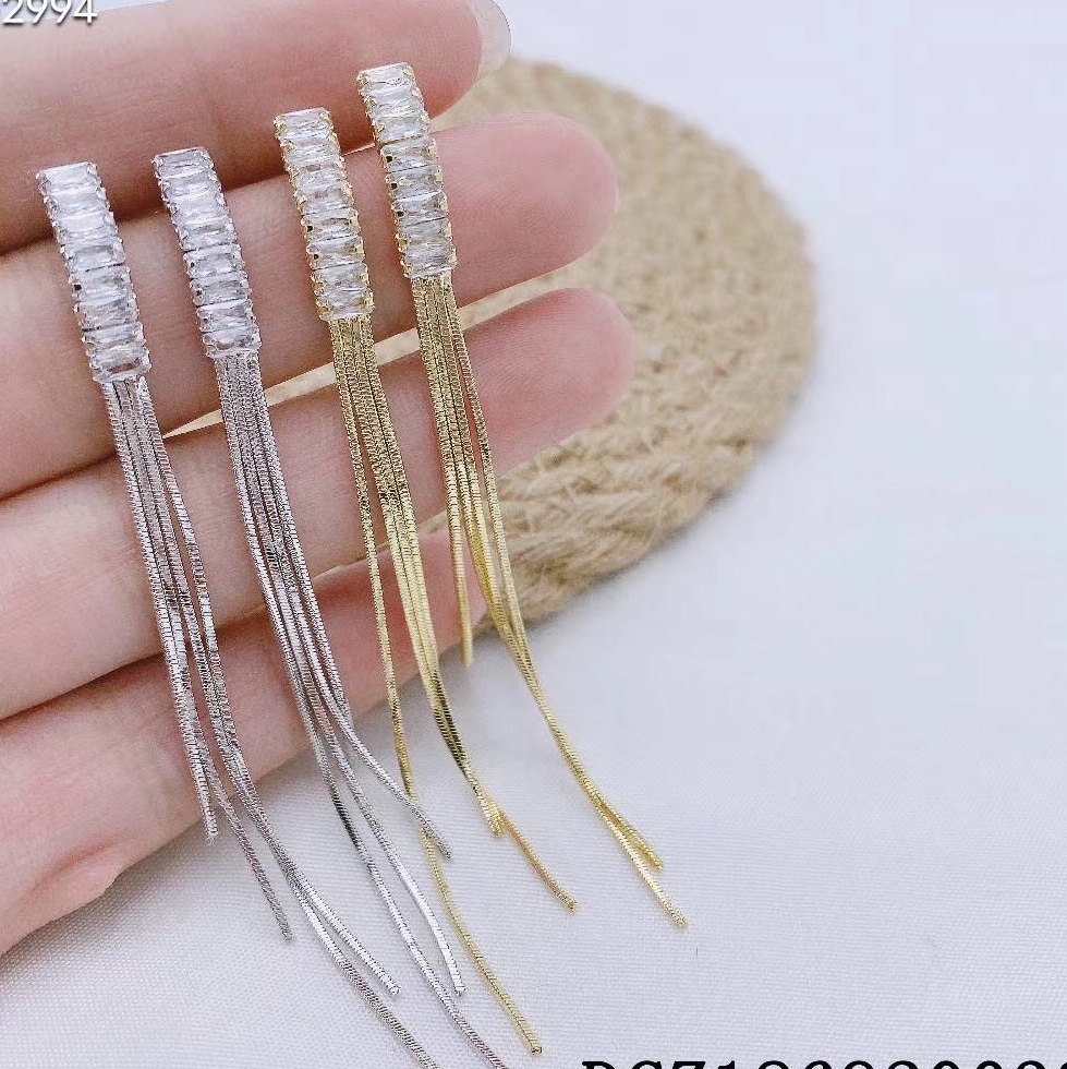Zircon earrings, silver needle earrings, tassel earrings by Designer