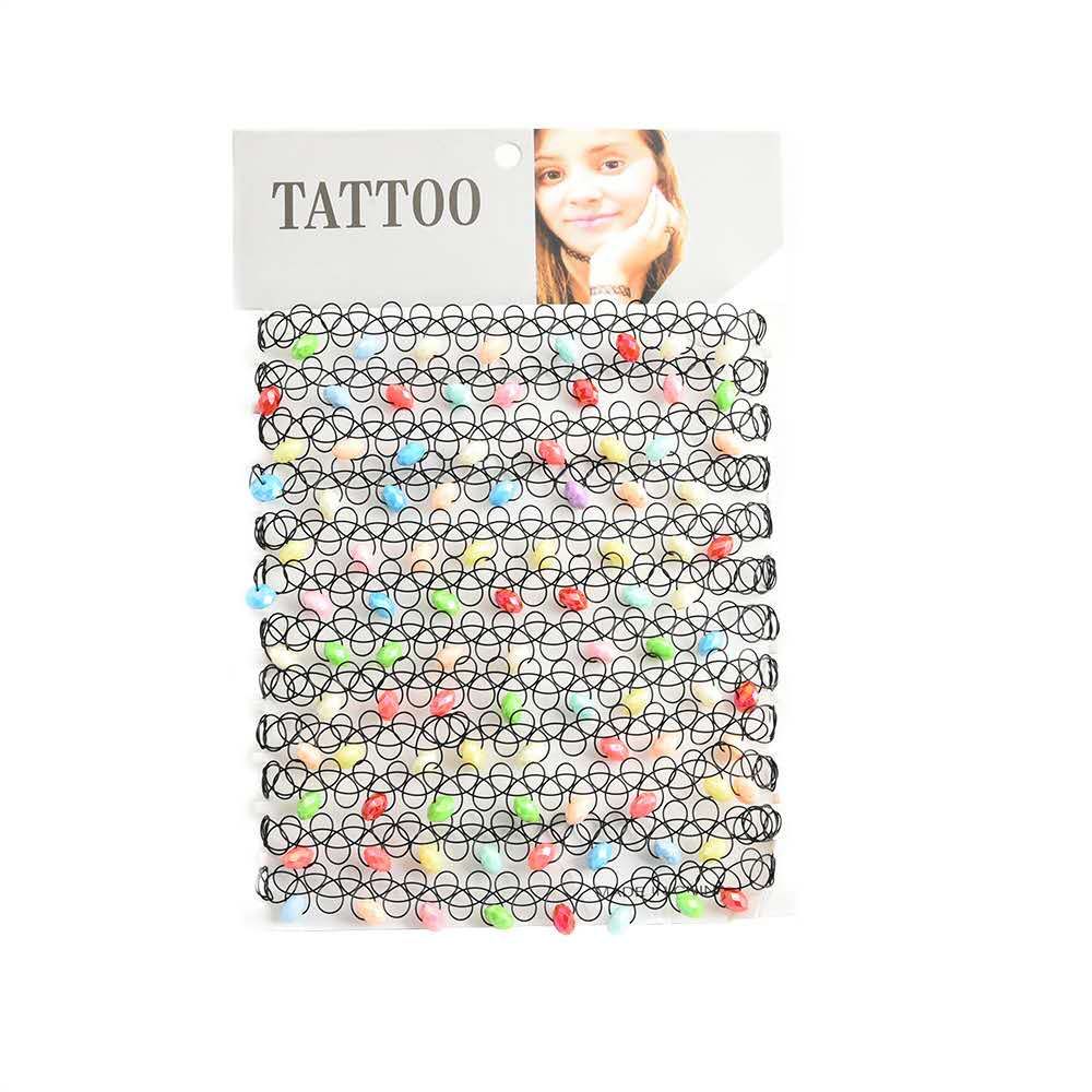The popular live streaming of aliexpress is hot style color tattoo necklace with 100 block American color pearl elastic Bohemian style thumbnail