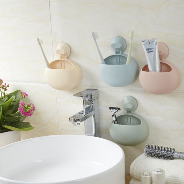 Simple but elegant color spherical suction cup toothbrush holder durable and seamless strong suction cup rinse holder small object holder