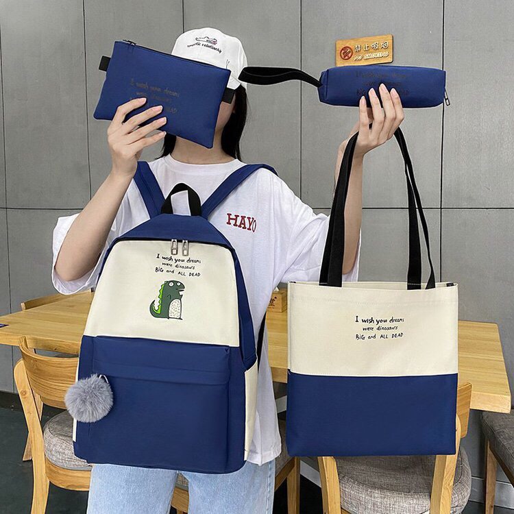 韩版ins新款休闲学生书包四件套背包卡通恐龙产品图