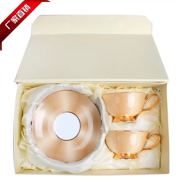 两杯两碟礼盒套装礼品骨瓷咖啡杯碟陶瓷水杯下午茶牛奶杯