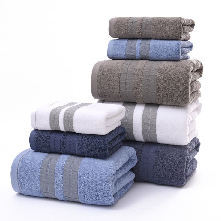Three-piece set of plain and intermittent towels and bath towels, mother and child set, gift for giving and return. Customizable logo for gifts