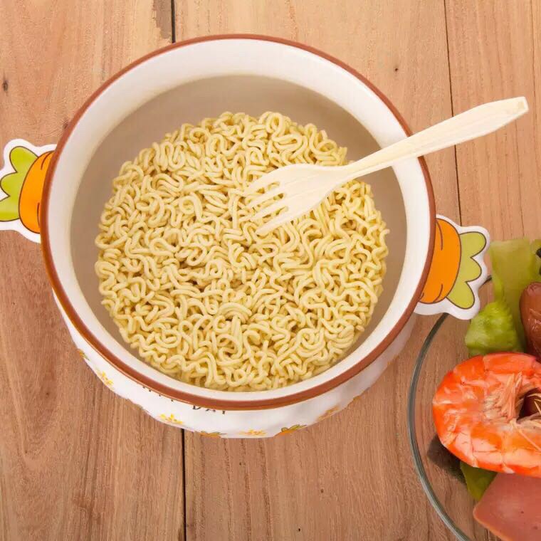 创意卡通小白兔陶瓷盖碗面碗胡萝卜双耳面碗泡面方便面碗白底实物图