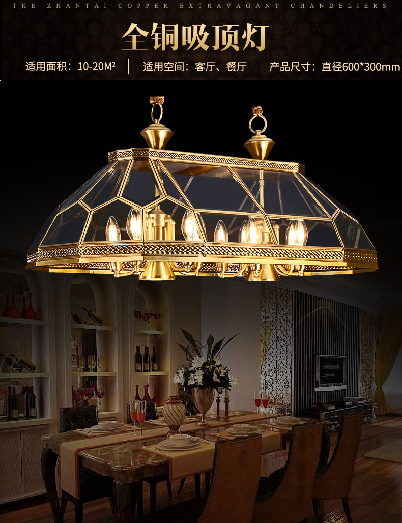 Ancient European-style all-copper chandelier, luxurious ceiling-mounted fixed chandelier, European-style lamp series details Picture