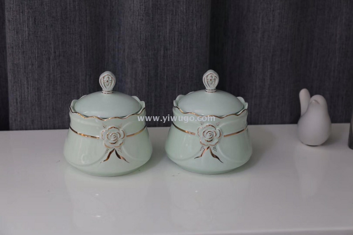 简欧陶瓷密封罐糖果茶叶罐五谷杂粮食物储存罐礼品日用百货两个装白底实物图