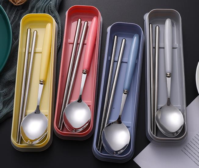 简约套装304不锈钢陶瓷柄不锈钢勺钢筷大气不锈钢内产品图