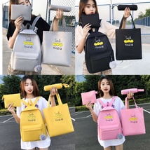 韩版ins学院风休闲学生书包四件套背包笑脸😄图案