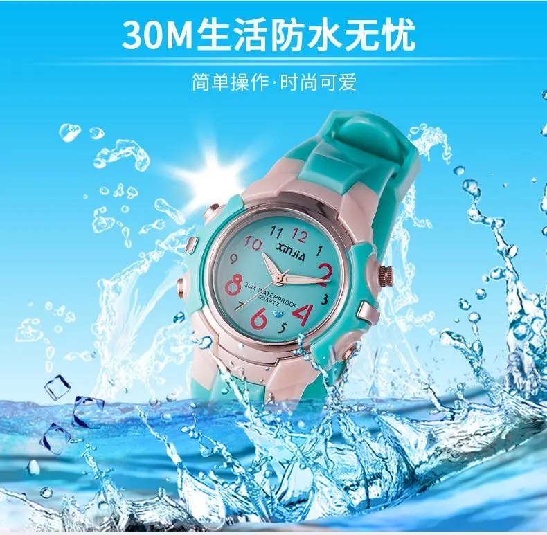 Xinjia waterproof children's watches, boys' and girls' swimming sports pointer watches, primary school students' watches, candy-colored quartz watches detail image 10
