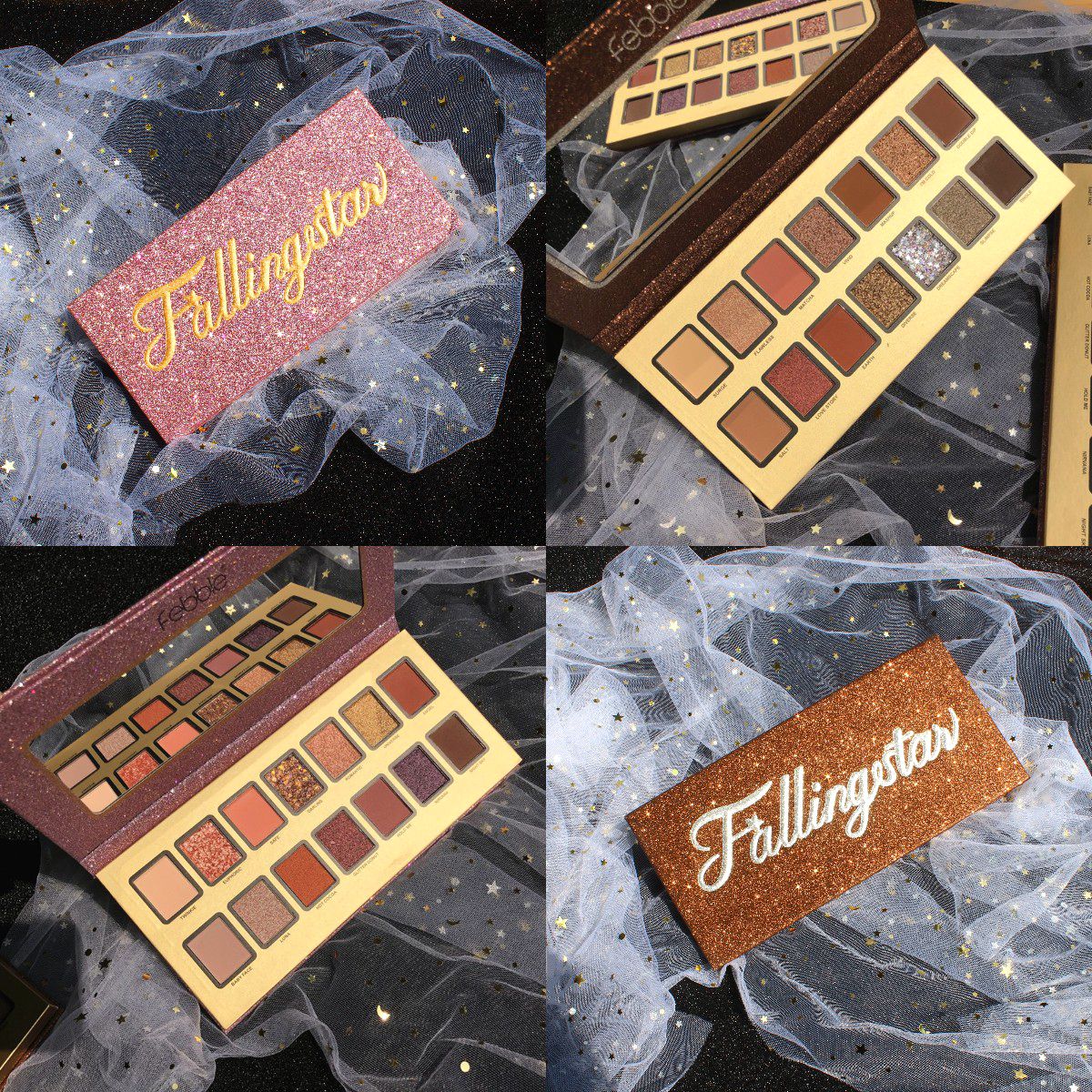 FEBBLE's new 14-color goddess eyeshadow palette with glitter and semi-gloss.