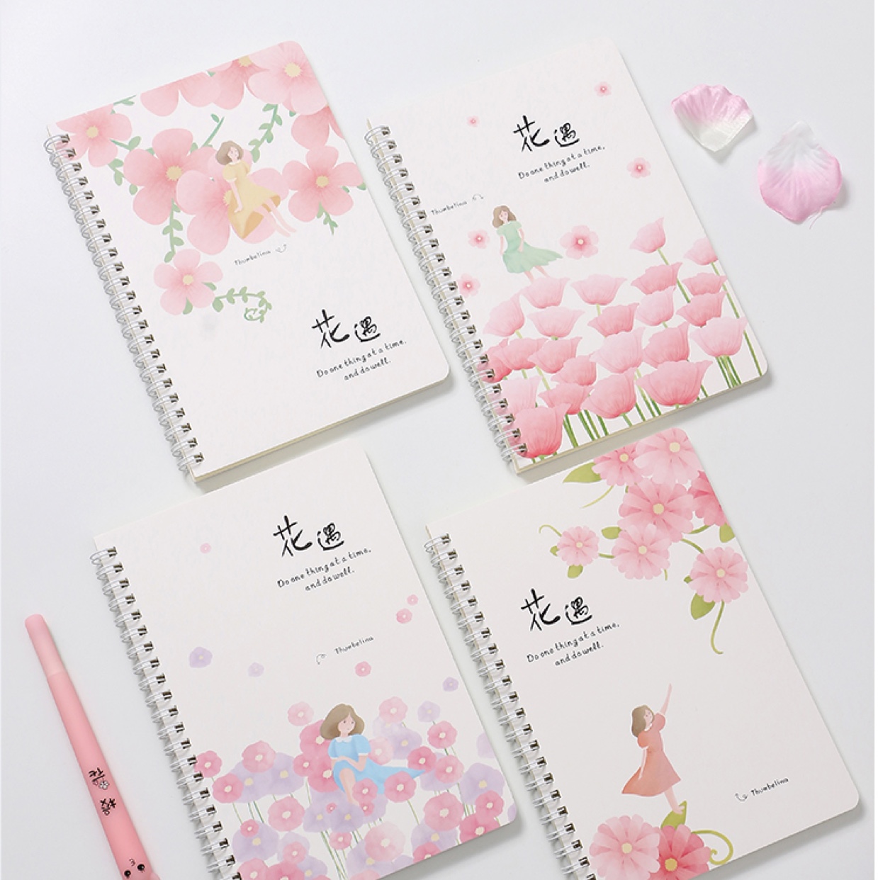 线圈本加厚侧翻A5文具笔记本子手帐本少女记事本卡通创意花遇