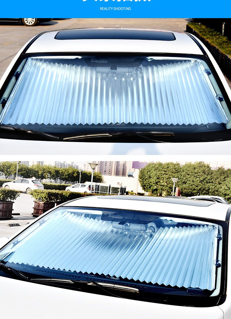 Car sunshade, automatic telescopic sunshade, sun protection, heat insulation and light blocking, front windshield glass, 70CM inside the car detail image 4