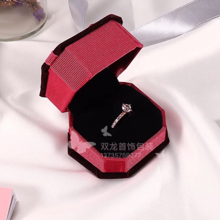 Octagonal velvet ribbon flower bow ring box, couple ring, necklace pendant box, bracelet box, ring, watch, jewelry and accessory box, jewelry and accessory box, display prop display stand undefined