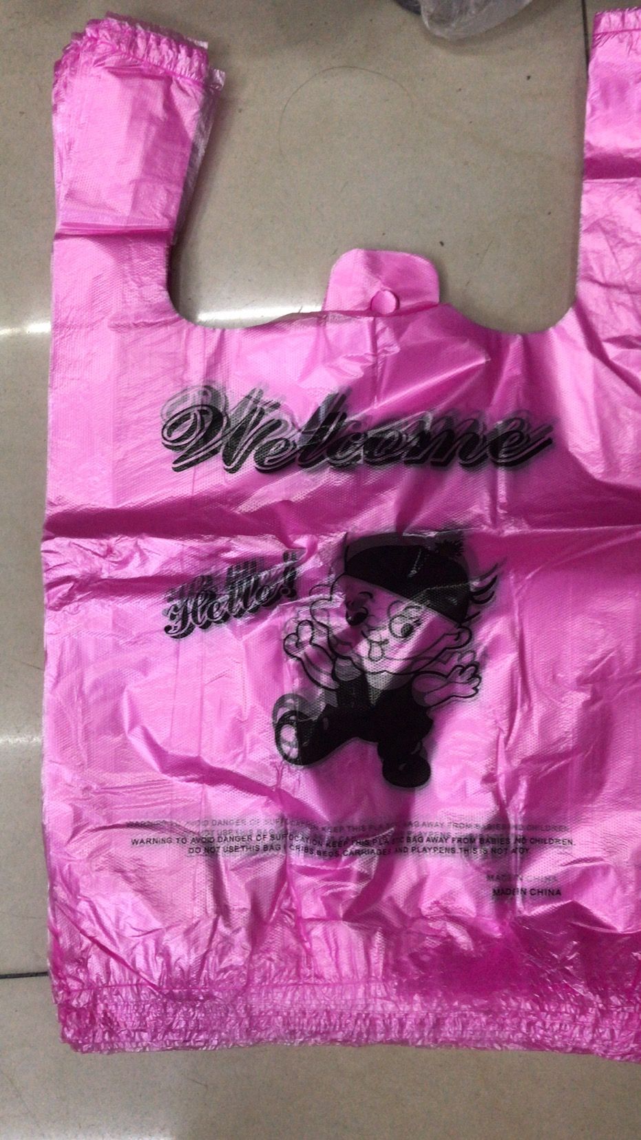 20#cm加厚粉娃一次性粉色卡通塑料袋水果袋外卖打包袋马甲袋手提购物袋详情图1