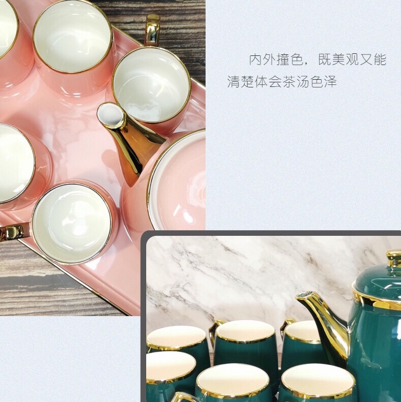 高档陶瓷镀金包金水具茶具6杯1壶1盘礼品日用百货白底实物图