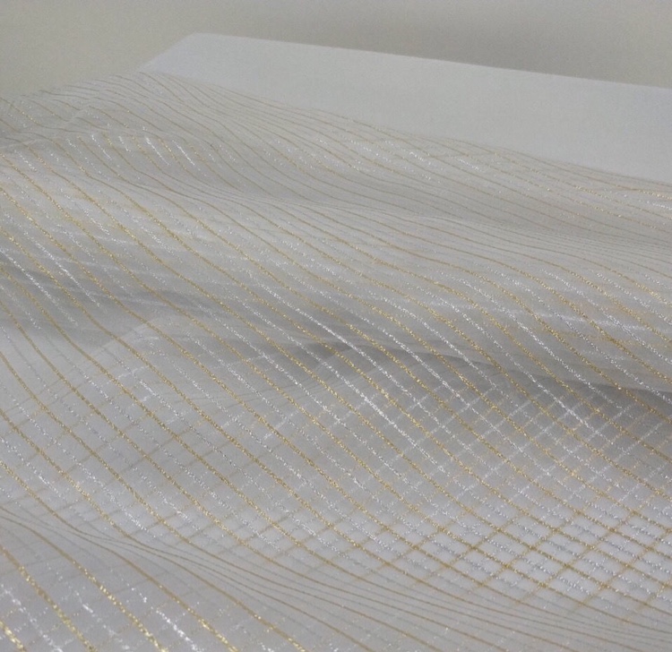 Gold thread color strip gauze dress fabric web celebrity background yarn design creative fabric DIY thumbnail
