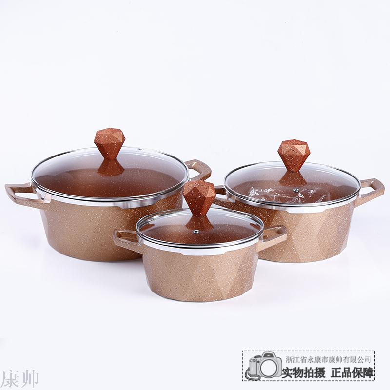 A large diamond three-piece soup pot set