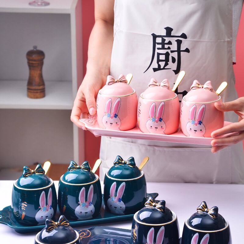 陶瓷调味罐色釉轻奢厨房用品日用百货礼品卡通粉色绿色详情图1