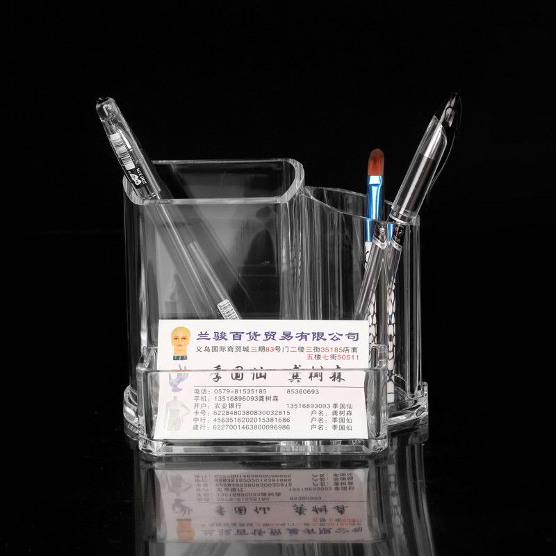 Business card box, dressing table storage box, desktop transparent pen holder, cotton swab organization box, makeup eyebrow pencil, brush, comb holder details Picture