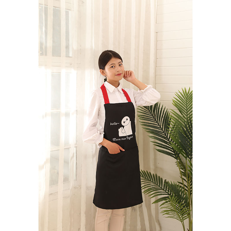 日式棉麻家用/罩衣工作服咖啡店服/厨房围裙防油成人罩衣白底实物图