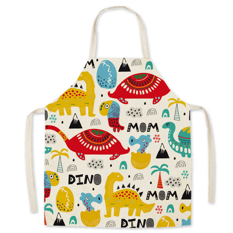 Linen fabric cartoon waterproof apron, oil-proof waistband, parent-child style kitchen adult sleeveless halter apron custom-made Item Picture