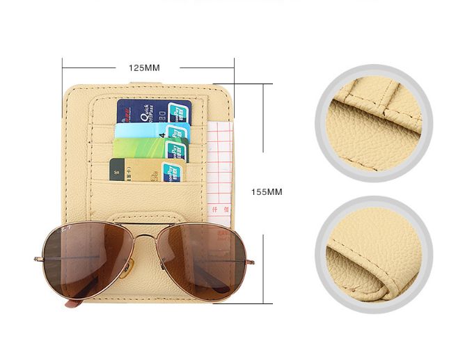 Car sunshade and sun shield plate, PU leather interior, sunglasses, card receipt, car storage and organization bag, jacket detail image 3