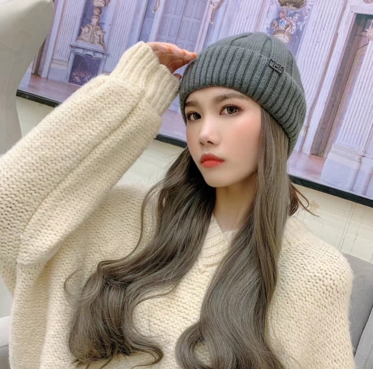 Woolen cap wig, detachable woolen cap Velcro wig piece, matte high-temperature silk wig piece Specification image