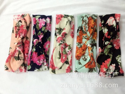 Europe and the United States cross-border children's new headband cloth art flowers floral elastic headband cute rabbit ears headband foreign trade thumbnail