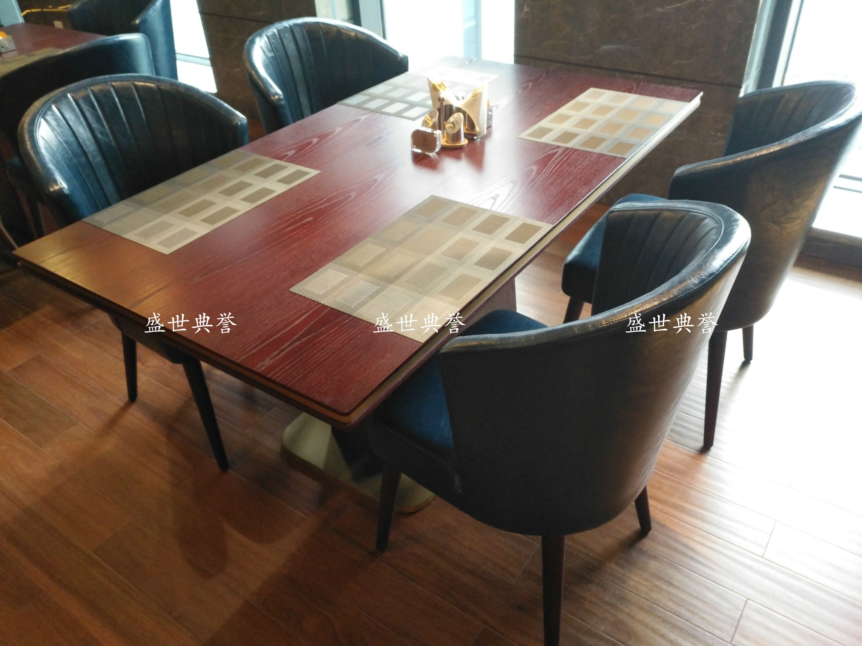 星级酒店西餐厅餐椅宾馆早餐桌椅时尚酒店实木桌咖啡厅U型仿木椅详情图6