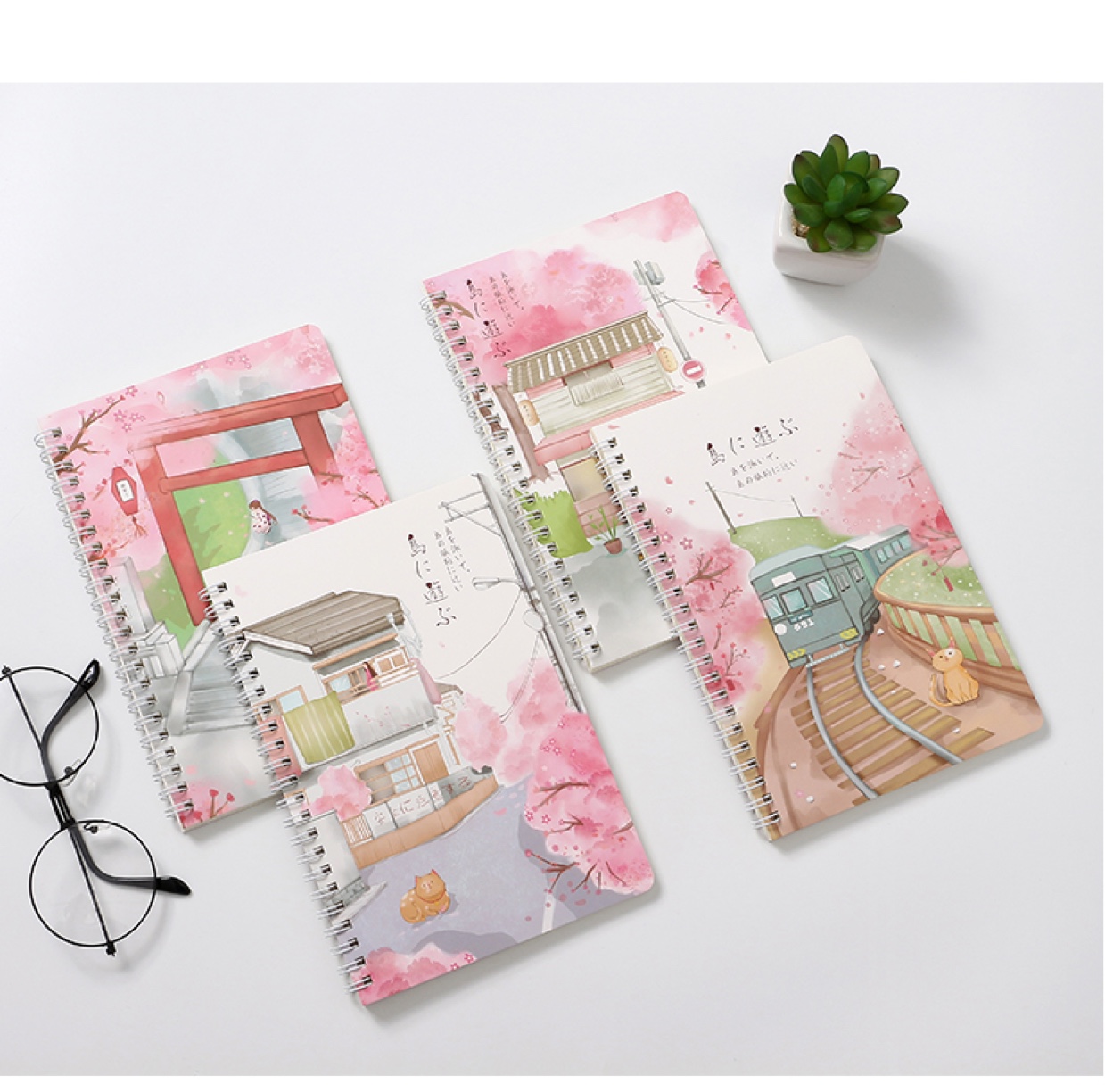 线圈本加厚侧翻A5文具笔记本子手帐本少女记事本卡通创意樱花