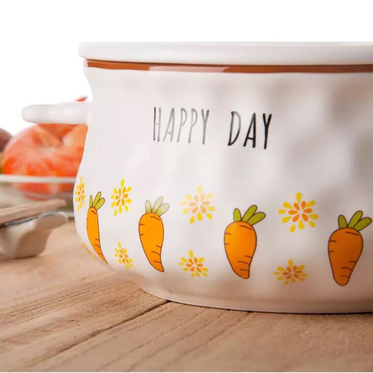 创意卡通小白兔陶瓷盖碗面碗胡萝卜双耳面碗泡面方便面碗细节图