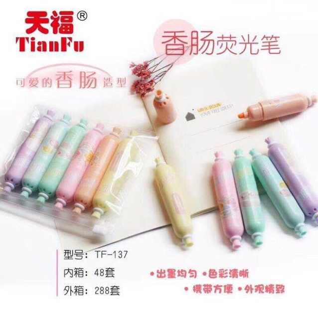 Tenfu Sausage Highlighter Set Lovely candy color student stationery office supplies watercolor marker 6 sets thumbnail