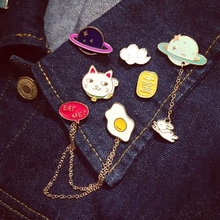 原宿可爱荷包蛋卡通宇宙可拆卸胸针衬衫领夹日系胸章情侣款[94]