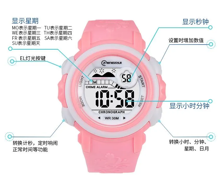 Mingrui children's electronic watch for boys, junior high school and primary school students, cute waterproof electronic watch for boys, trendy detail image 4