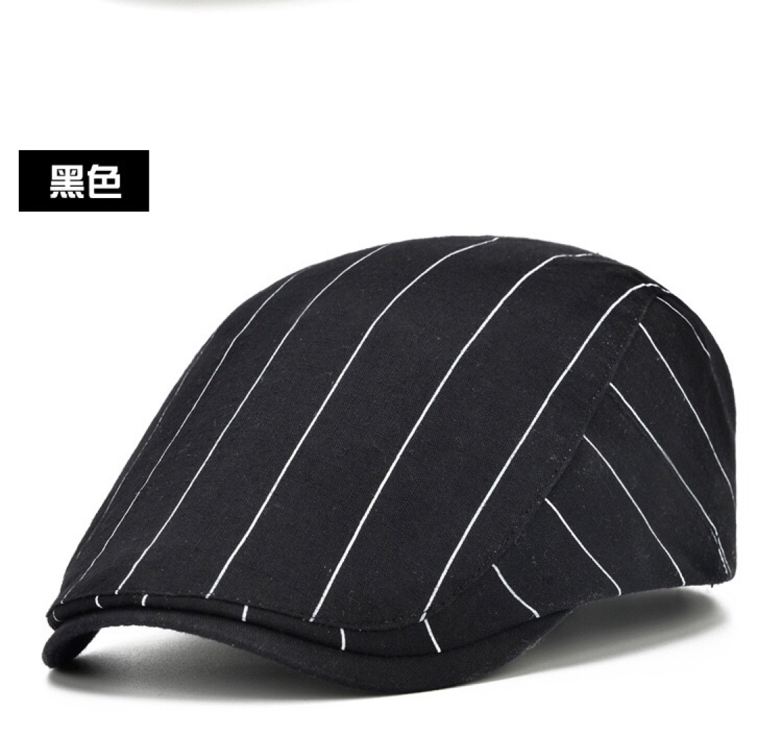 春夏季韩版棉质条纹格男女前进鸭舌帽休闲时尚简约遮阳贝雷帽