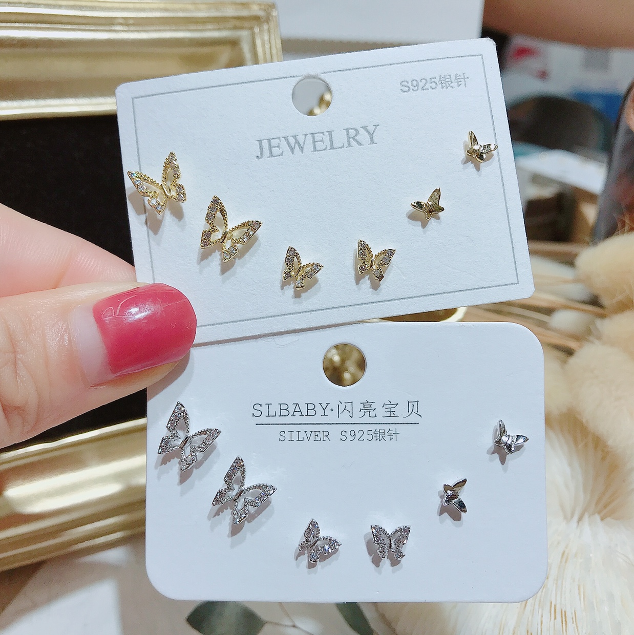 S925 silver needle butterfly flies many pairs of earrings thumbnail